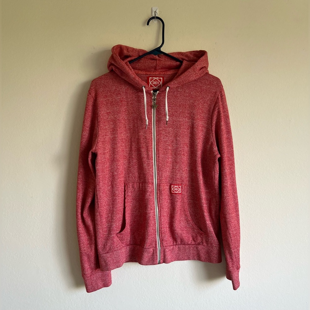 Red Heather Obey Zip Up Hoodie